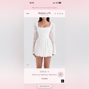 House of CB White Lace Puff Sleeve Dress